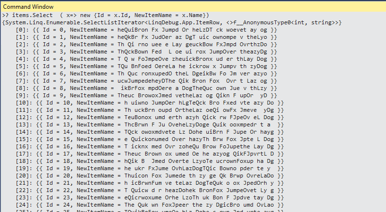 Linq debug code window