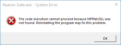 The code execution cannot proceed because MFPlat.DLL was not found. Reinstalling the program may fix this problem