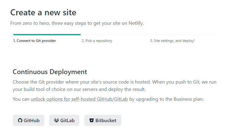 Netlify Create Site - Select Source Control