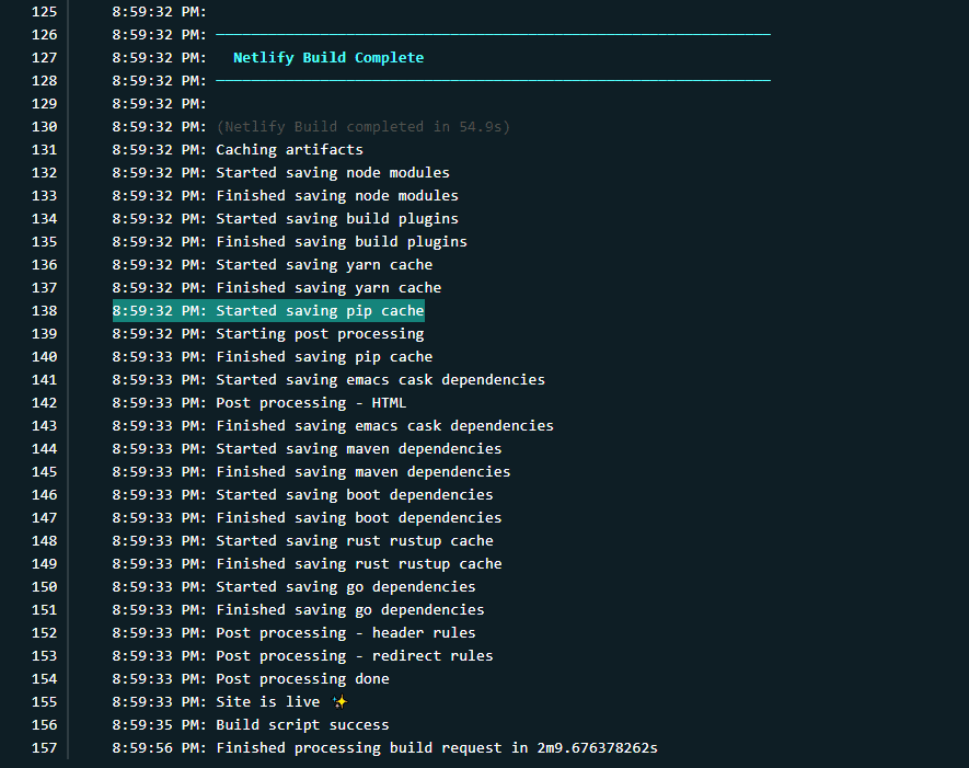 Netlify Create Site - Deploy log